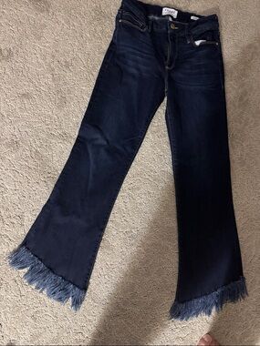 Frame Denim Dark Navy Frayed Wide-Leg Jeans